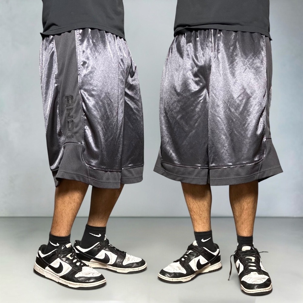AND1 Basketball Shorts Charcoal Grey Satin Mesh Baggy Y2K Skater Mens Size Large
